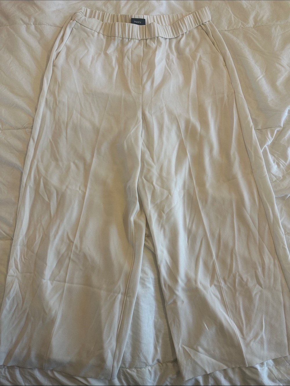 Theory Cream Wide-Leg Elastic Waist Trousers